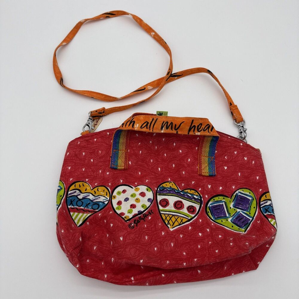 Vintage Sally Huss Canvas Purse Bag Love You With  My Hearts Red Whimsical Cute